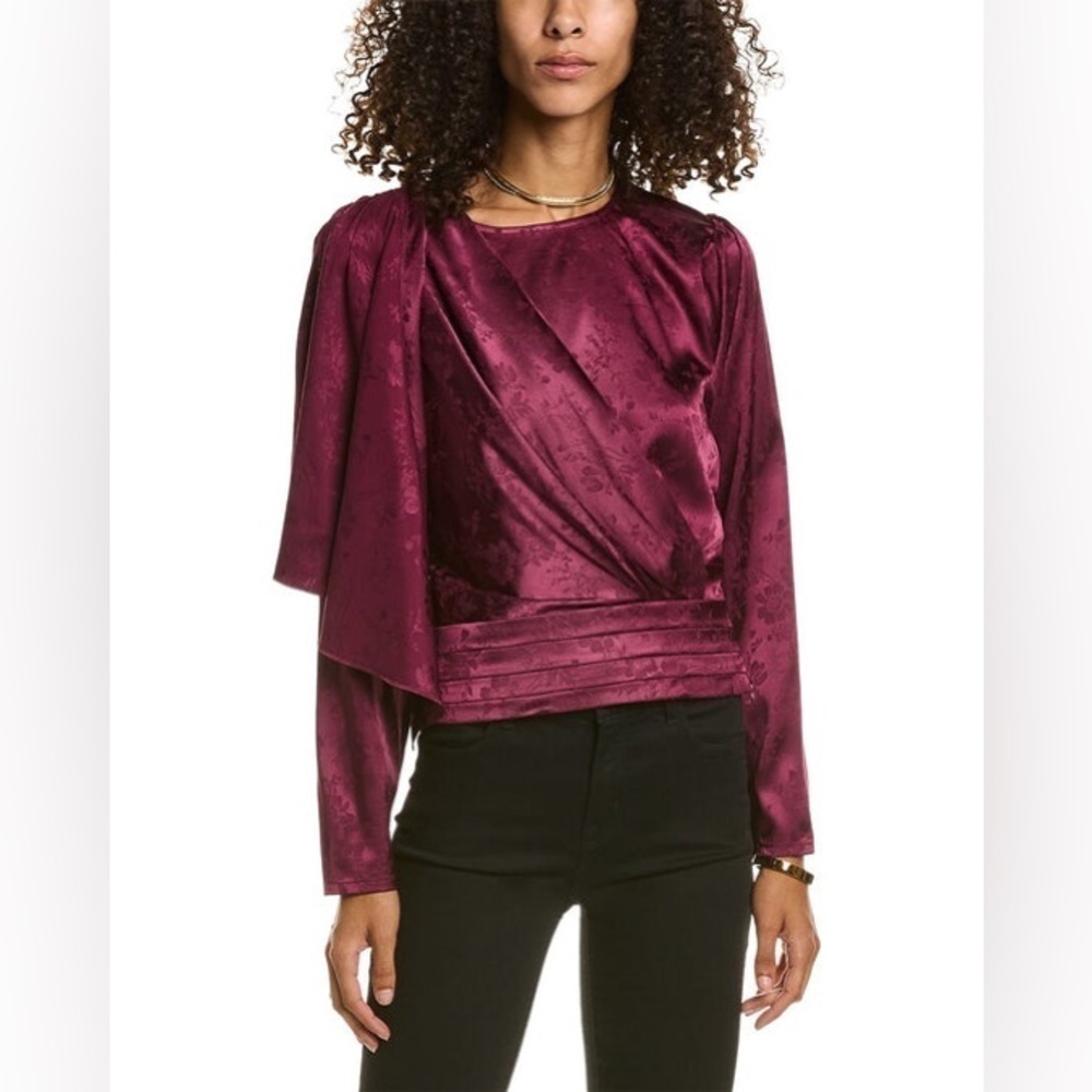 NWT Ronny Kobo Monet Top Purple Fuchsia Satin Draped Long Sleeve Blouse Sz M